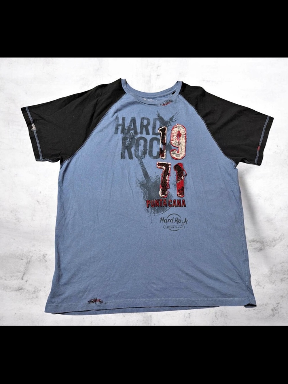 Hard Rock Cafe Blue Body Black Sleeve Raglan Tee